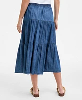 Nautica Jeans Women's Three-Tiered Chambray Midi Skirt