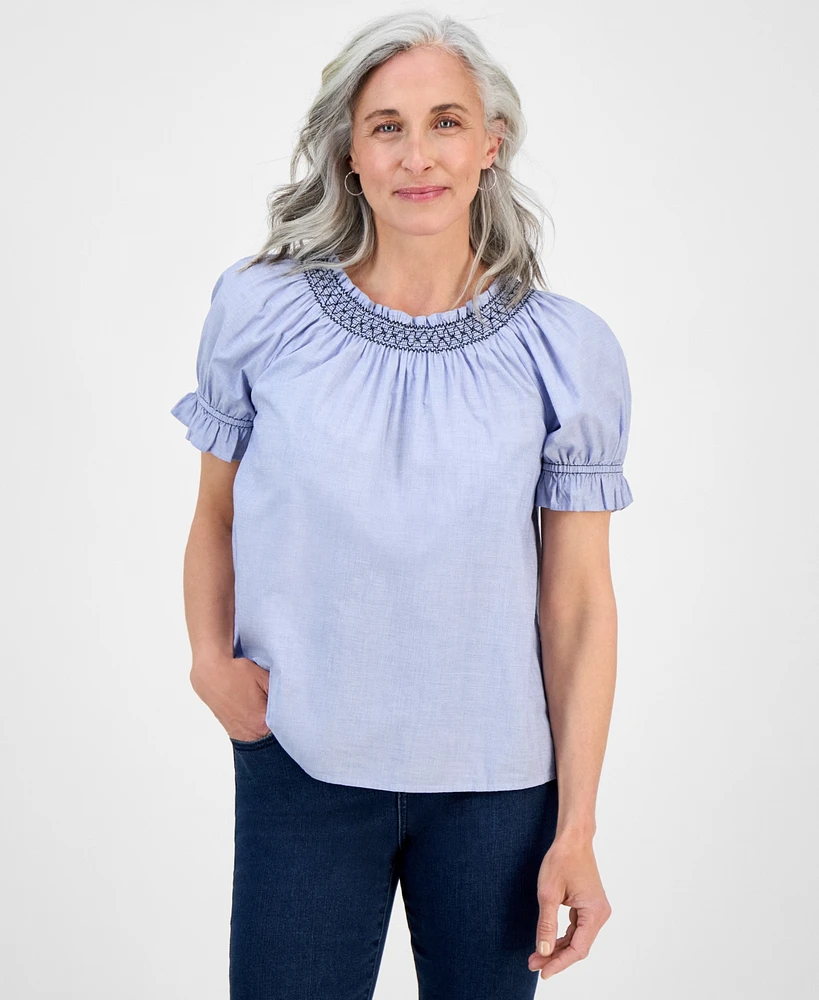 Style & Co Petite End on Contrast-Stitch Top, Exclusively at Macy's