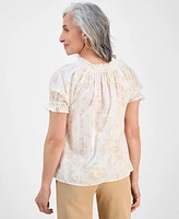 Style & Co Petite End on Contrast-Stitch Top, Exclusively at Macy's