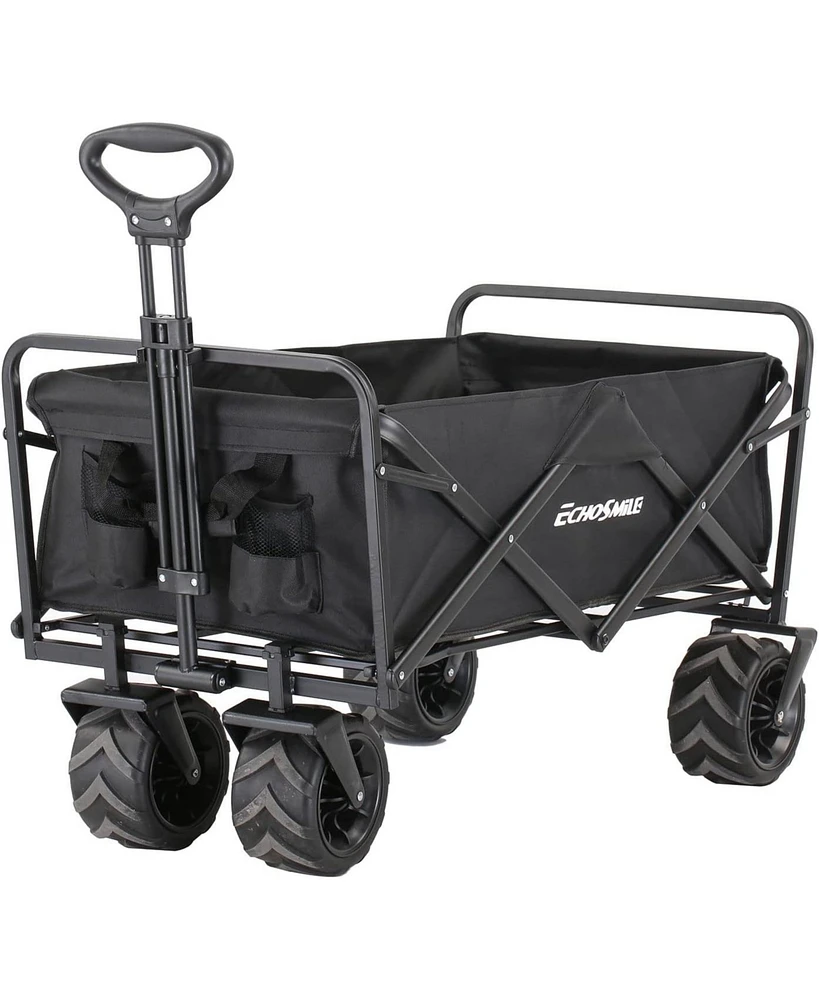 EchoSmile Heavy Duty 350 Lbs Capacity Collapsible Wagon, Outdoor Folding Camping Wagons, Grocery Portable Utility Cart, Adjustable Rolling Carts, All