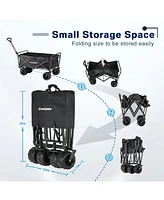 EchoSmile Heavy Duty 350 Lbs Capacity Collapsible Wagon, Outdoor Folding Camping Wagons, Grocery Portable Utility Cart, Adjustable Rolling Carts, All