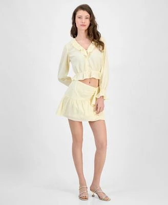 Guess Womens Long Sleeve Button Front Shaelo Top Shaelo Gauze Mini Skirt