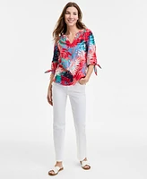 Jones New York Women's V-Neck Elbow Raglan-Sleeve Printed Blouse