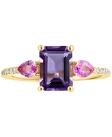 Lali Jewels Multi-Gemstone & Diamond (1/20 ct. t.w.) Ring 14k Yellow Gold