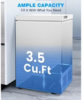 Cowsar 3.5 Cu.Ft Chest Freezer with Removable Basket and Bottom Defrost Water Drain Freestanding Top Open Door, Deep Freezer, Mini Freezer with Adjust