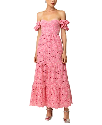 Line & Dot Women's Tasia Off-The-Shoulder Embroidered Cotton Dress