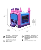 JumpOrange Commercial Grade Inflatable Princess Tiara Bounce House with Blower, Backyard Party Moonwalk Size, Outdoor Play for Kids
