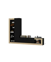 Multifunctional Tv stand with stitching design, media console with tri-color light strip, wooden entertainment center