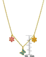 Lily Nily Girls Enamel Flower & Butterfly Necklace in 18K Gold over Sterling Silver