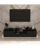 Tv stand with 4 drawers, media console with light strip, entertainment center in black wood
