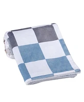 Lambs & Ivy Little Racer Soft Checkered Blue/White/Taupe Fleece Baby Blanket