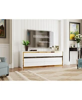 Tv stand with 6 drawers, media console with gold frame, white wooden entertainment center