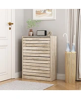 The 2-door wooden shoe cabinet and fashionable shutter door design, sturdy and durable, efficient and stored