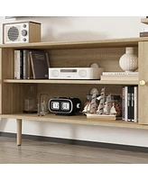 Tv stand with rattan door panels, media console with two doors and two compartments, entertainment center with legs