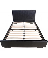 Sturdy Solid Wood Bed Frame with Faux Leather Upholstery