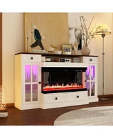 30" electric fireplace, recessed fireplace, 1500W, white Tv stand with four drawers