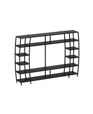 Black wooden Tv stand, entertainment center with steel stand, multi-purpose media console