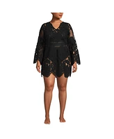 Lands' End Plus Long Sleeve Lace Mini Swim Cover-Up Dress