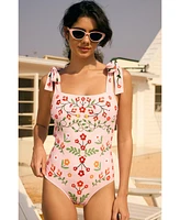 Jessie Zhao New York Women's Pink Floral Harmony Embroidered Swimsuit