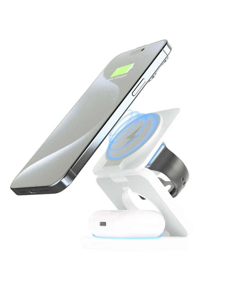 Brookstone Ultra Compact Foldable 3-in-1 Wireless Charging Station for Phone, Apple Watch, and Airpods