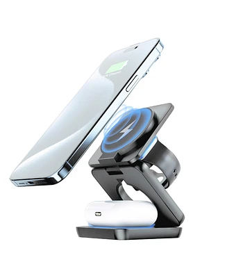 Brookstone Ultra Compact Foldable 3-in-1 Wireless Charging Station for Phone, Apple Watch, and Airpods