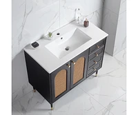 Casainc 36" Bathroom Vanity with Ceramic Sink, Rattan Storage Cabinet Two Doors and Drawer