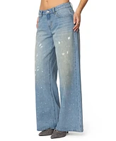 Edikted Women's Paint Splatter Low Rise Jeans