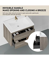Casainc 30" Wall-Mounted Bathroom Vanity with Sink, Floating Storage Cabinet Stone Resin Countertop and Soft Close Drawers, Natural Oak