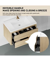Casainc 36" Wall-Mounted Bathroom Vanity with Sink, Floating Storage Cabinet Stone Resin Countertop and Soft Close Drawers