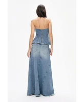 Nocturne Women's Sweetheart Neckline Denim Blouse
