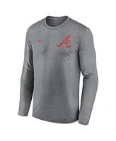 Nike Men's Heather Charcoal Atlanta Braves 2-Hit Legend Performance Long Sleeve T-Shirt