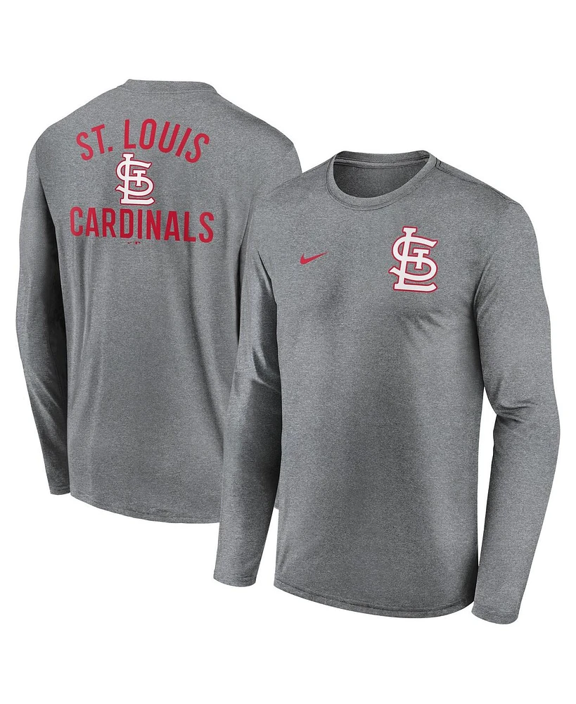 Nike Men's Heather Charcoal St. Louis Cardinals 2-Hit Legend Performance Long Sleeve T-Shirt