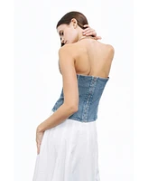 Nocturne Women's Stoned Strapless Denim Crop Top