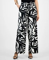 I.n.c. International Concepts Petite Printed Linen-Blend Wide-Leg Pants, Exclusively at Macy's