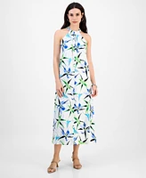 I.n.c. International Concepts Petite Printed Linen-Blend Halter-Neck Sleeveless Maxi Dress, Exclusively at Macy's