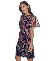 Jessica Howard Petite Embroidered Short-Sleeve Mesh Dress