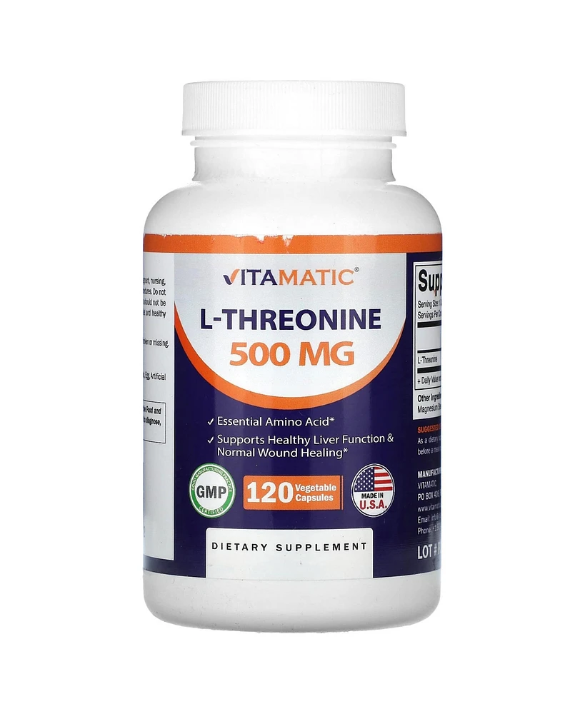 Vitamatic L-Threonine 500 mg 120 Vegetable Capsules