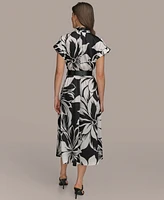 Donna Karan New York Women's Floral-Print Belted Midi Dress