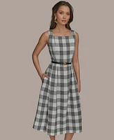 Donna Karan New York Women's Gingham-Print Belted A-Line Dress