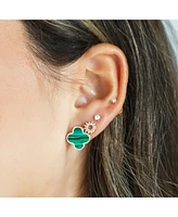 The Lovery Large Malachite Clover Stud Earrings 14K Gold