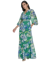 Jessica Howard Women's Printed Puff-Sleeve V-Neck Maxi Dress