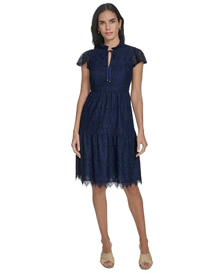 Jessica Howard Petite Lace Scalloped-Hem Flutter-Sleeve Dress