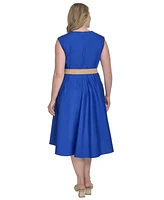 Jessica Howard Plus Belted Sleeveless V-Neck Midi Dress