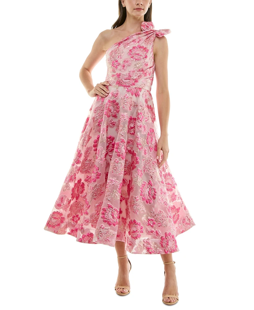 Taylor Women's Floral Jacquard One-Shoulder Dress