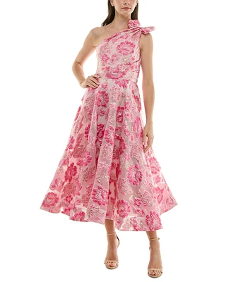 Taylor Women's Floral Jacquard One-Shoulder Dress