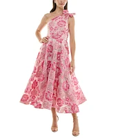 Taylor Women's Floral Jacquard One-Shoulder Dress