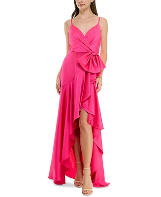 Taylor Women's Cascading-Ruffle High-Low Surplice-Neck Dress