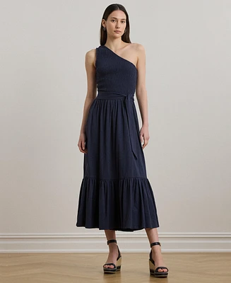 Lauren Ralph Women's Belted Slub Jersey One-Shoulder Dress