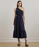 Lauren Ralph Women's Belted Slub Jersey One-Shoulder Dress