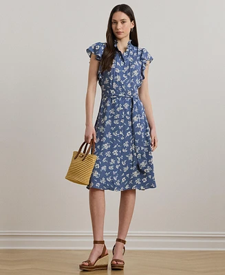 Lauren Ralph Women's Floral Belted Georgette Shirtdress